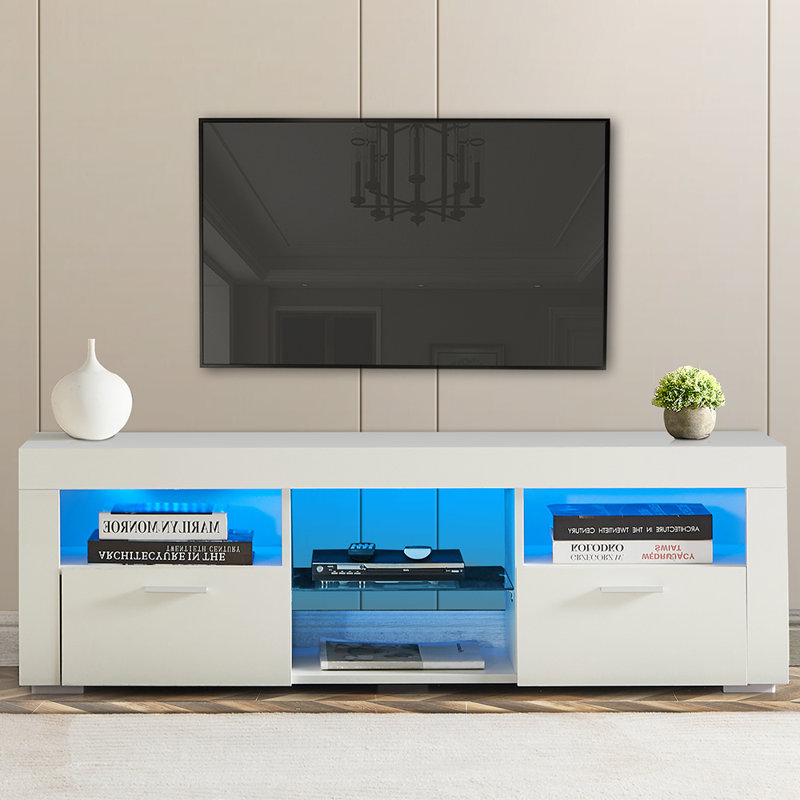 Debernardi LED TV Stand for 55 inch TV Modern Entertainment Center Media Console LED Lights High Glossy Wrought Studio Color Black